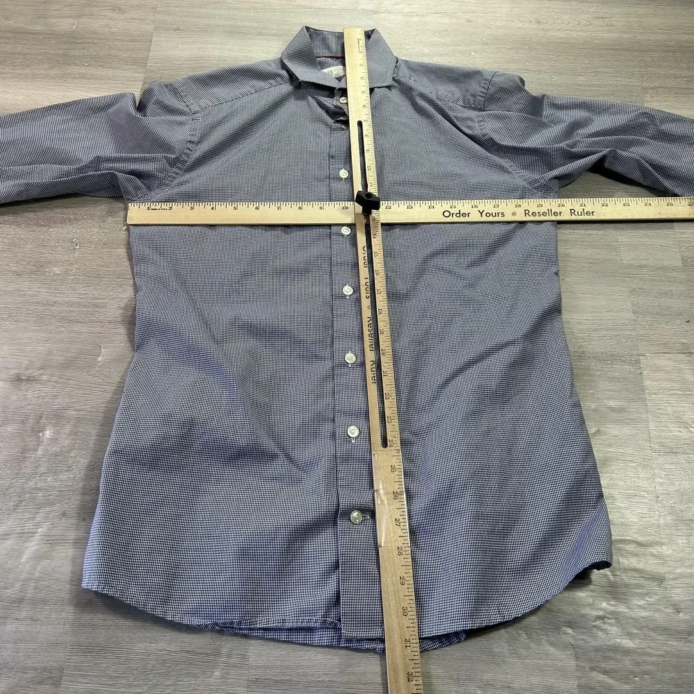 Eton Shirt Mens‎ 16 34/35 40 Blue Gingham Slim Fit Cotton Dress Long Sleeve